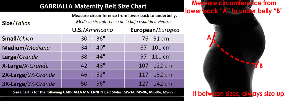 Gabriella Support Belt Size Chart