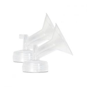 A pair of flanges that attach to breast pumps